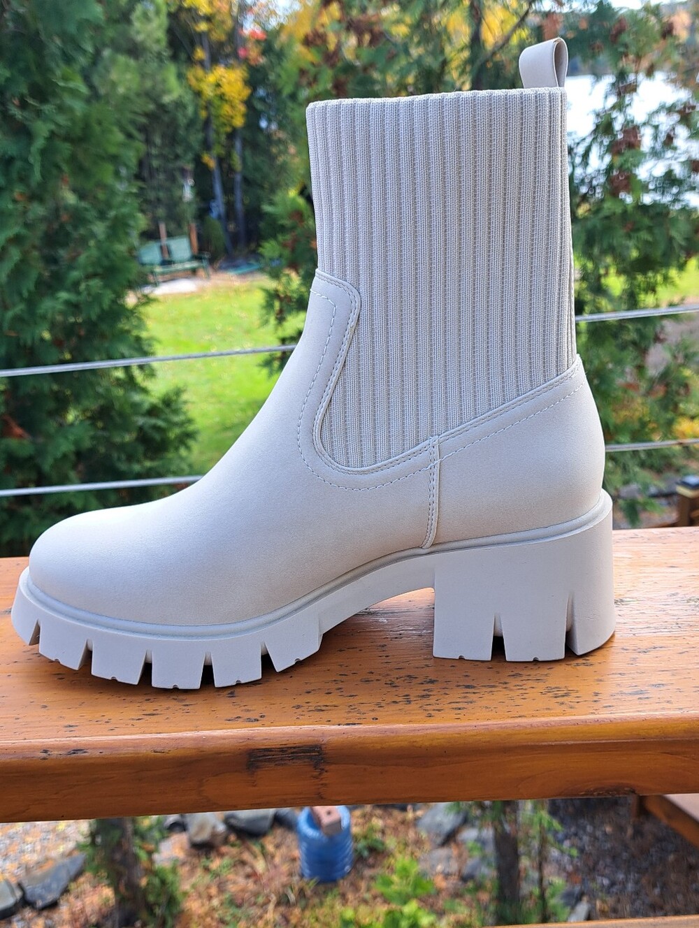 Call It Spring Cream Ribbed Chelsea Lug Boot